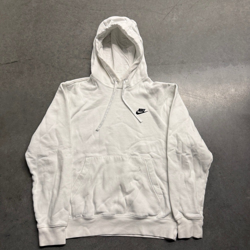 Nike Sportswear Club Fleece Hoodie White Black Futura Logo Pullover Small 4248